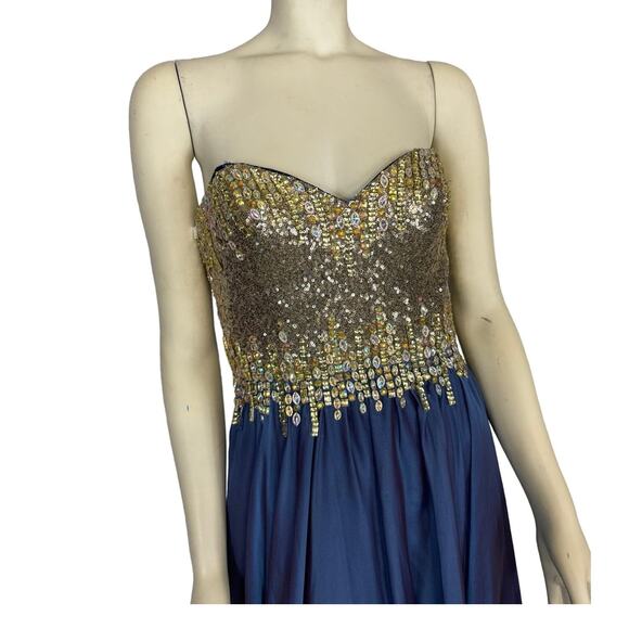 Glow Dress Embellished Bodice Chiffon sweatheart in blue gown size 6 - Picture 3 of 11